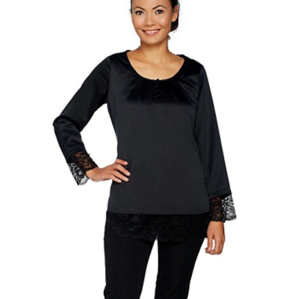 Isaac Mizrahi  Live! Blouse with Lace Hem